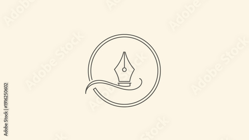 Elegant Fountain Pen Nib Logo Design with Swirl Accent.