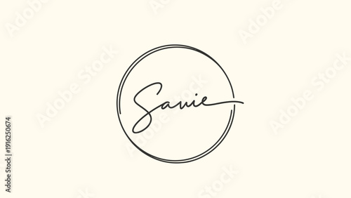 Elegant handwritten script logo Savie enclosed in a circle.