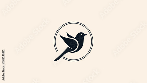 Elegant minimalist dark bird silhouette inside a thin circle.