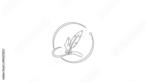 Elegant Quill Pen and Inkwell Emblem Design.