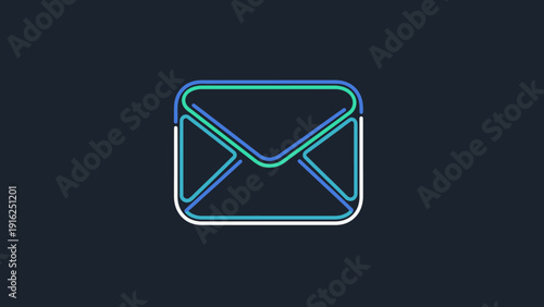 Glowing Neon Envelope Icon on Dark Background.