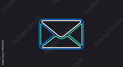 Glowing Neon Envelope Icon on Dark Background.