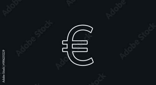 Euro Currency Symbol Outline Icon on Black Background.