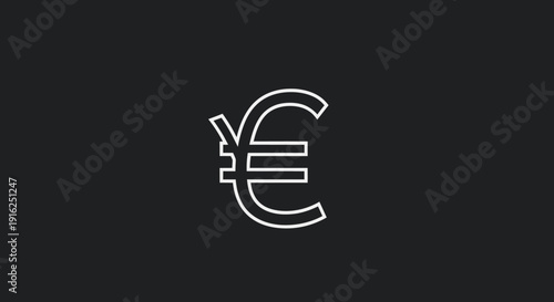 Euro Currency Symbol Outline Icon on Dark Background.