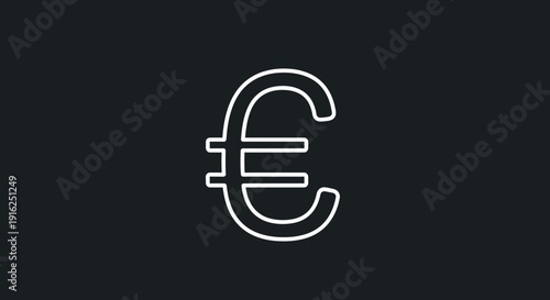 Euro Currency Symbol Outline Icon on Dark Background.