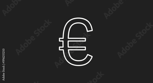 Euro Currency Symbol Outline Icon on Dark Background.