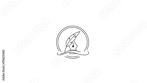 Elegant Feather Pen Nib Logo Design.