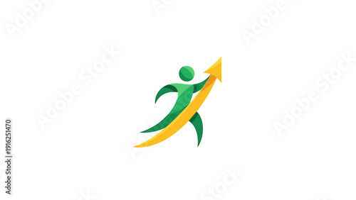 Green Human Figure with Yellow Arrow Showing Growth.