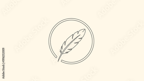 Minimalist Feather Icon Inside a Circle Outline.