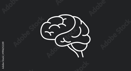 Minimalist Line Art Illustration of Human Brain.