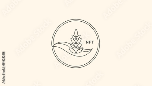Minimalist Line Art Logo of Hand Holding Plant Branch.