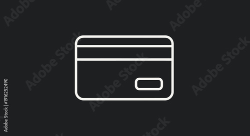 Minimalist white outline of a credit card on a dark background.