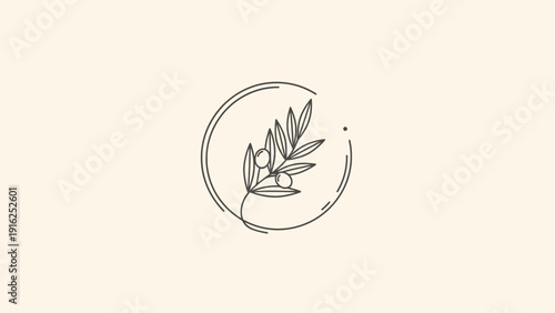 Minimalist Olive Branch Emblem with Hand-Drawn Circle.