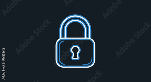 Glowing Neon Blue Padlock Icon Symbolizing Security and Protection.