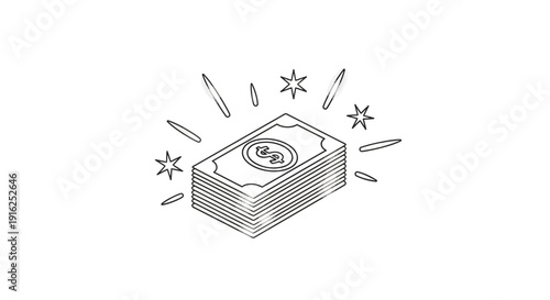 Stack of Money with Dollar Sign and Sparkles - Financial Success Concept