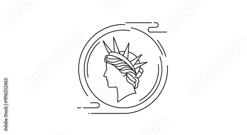 Statue of Liberty Head Outline Icon, Minimalist Line Art, Symbol of Freedom and USA
