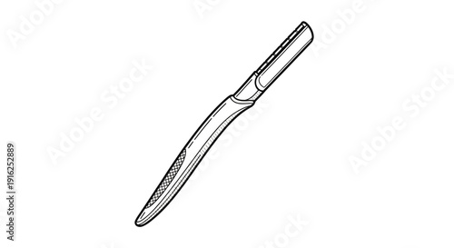 Straight Razor Blade with Curved Handle - Line Art Illustration
