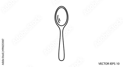Simple Line Drawing of a Spoon, Isolated on White Background