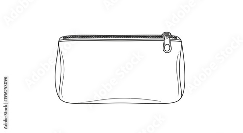 Simple Line Drawing of a Zippered Pouch or Cosmetic Bag - Isolated on White Background