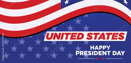 Happy Presidents Day with stars and ribbon. Vector illustration Hand drawn text lettering for Presidents day in USA. Script. Calligraphic design for print greetings card, sale banner, poster. Colorful