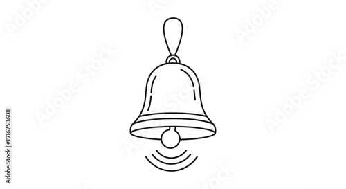 Simple Line Art Bell Ringing with Sound Waves, Icon, Symbol, Notification