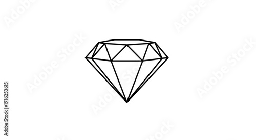 Simple Diamond Icon, Gemstone Outline, Faceted Jewel Symbol, Minimalist Luxury Graphic