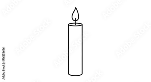 Simple Line Art Candle Burning with Flame