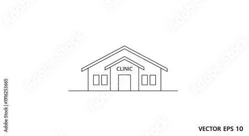 Simple Line Art Drawing of a Clinic Building with Windows and Door