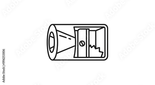 Simple Line Art Icon of a Pencil Sharpener, Isolated on White Background