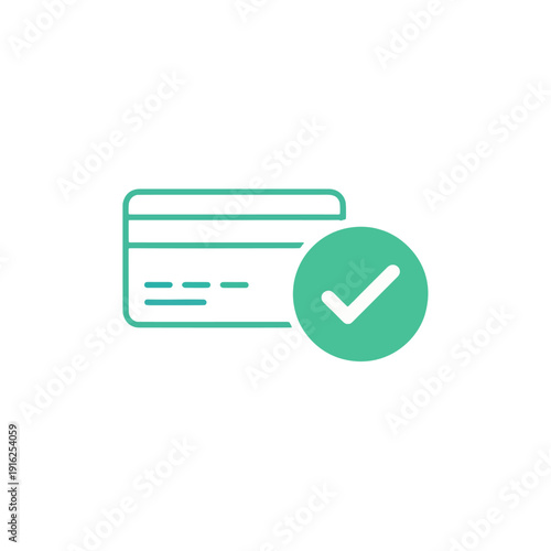 Credit card with green checkmark icon for approved payment and verified banking transaction.