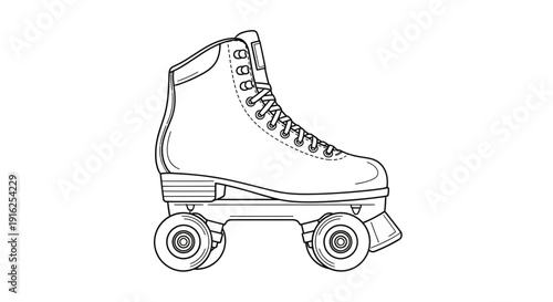 Retro Roller Skate, Vintage Quad Skates, Classic Rollerblading Footwear, Line Art Icon