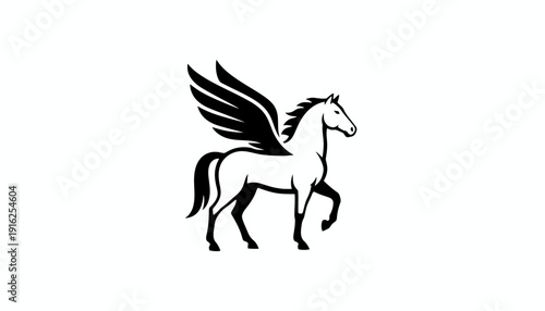 Pegasus Mythical Winged Horse Silhouette Logo, Majestic Creature Flying High