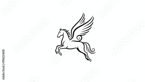 Pegasus Mythical Winged Horse Silhouette Flying on White Background