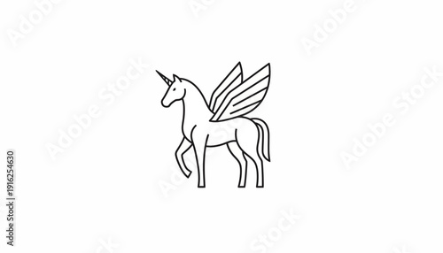 Pegasus, Mythical Winged Horse, Line Art Icon, Fantasy Creature