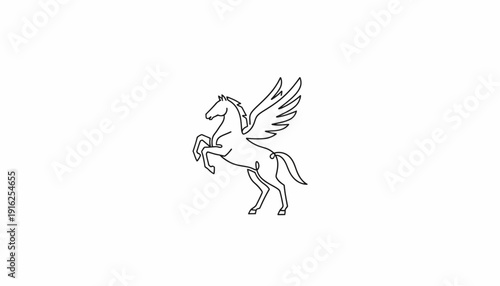 Pegasus, Mythical Winged Horse, Line Art, Continuous Line Drawing, White Background