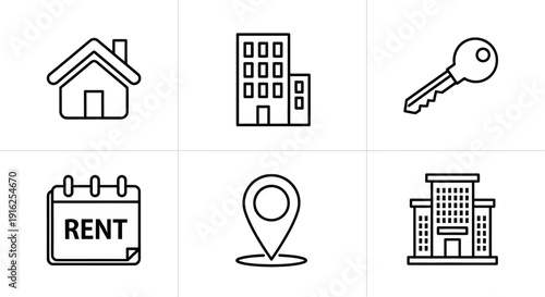 A Collection of Versatile Real Estate Icons, Perfect for Property Listings, Rental Services, and Architectural Presentations