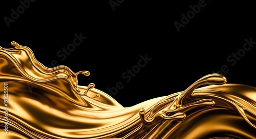 Golden liquid splash on black background