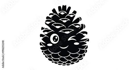 Cute and happy pinecone character winking with a cheerful expression on white background