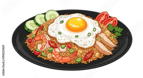 Restaurant Style Nasi Goreng with Egg Vector Art
