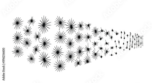 Abstract pattern of radiating lines transforming into connected dots, suggesting growth and network formation.