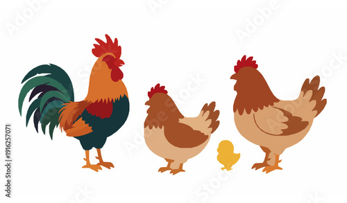Jungle chicken icon flat vector poultry symbol set