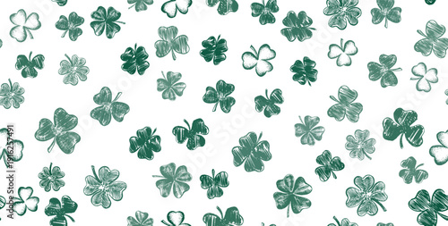 St. Patrick's Day. Sketch pattern green clover, Hand-drawn illustration.