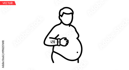 Obese Man with Smartwatch Showing High Blood Pressure Reading