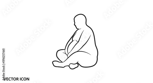 Obese Person Sitting Cross-legged, Vector Icon Illustration