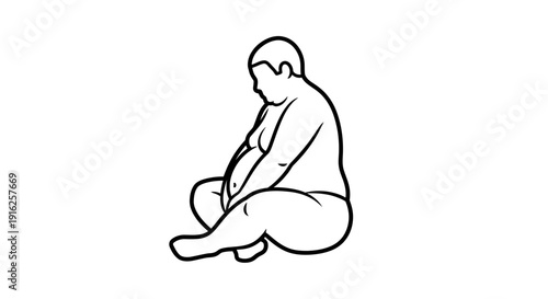 Obese person sitting cross-legged, contemplating, body positivity, weight issues, health concerns