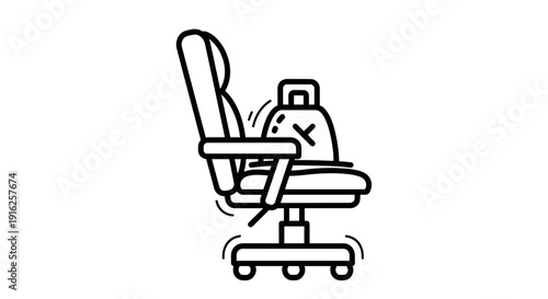 Office chair with weight and 'X' mark, symbolizing stress and overload