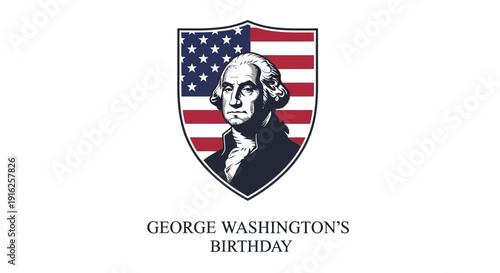 George Washington's Birthday icon illustration celebrating Presidents' Day and American independence with a Founding Fathers crest
