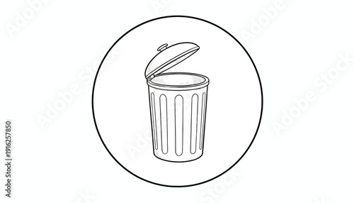 Open Trash Can Icon, Waste Bin Symbol, Garbage Container, Recycling Bin, Cleanliness Concept