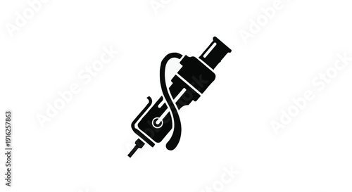 Black and white pencil drawing vector illustration of a tool with a metal plug and electric cable isolated on white for energy technology