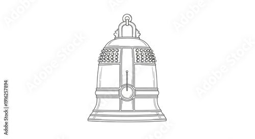 Ornate Antique Bell Illustration, Vintage Religious or Ceremonial Gong Sketch